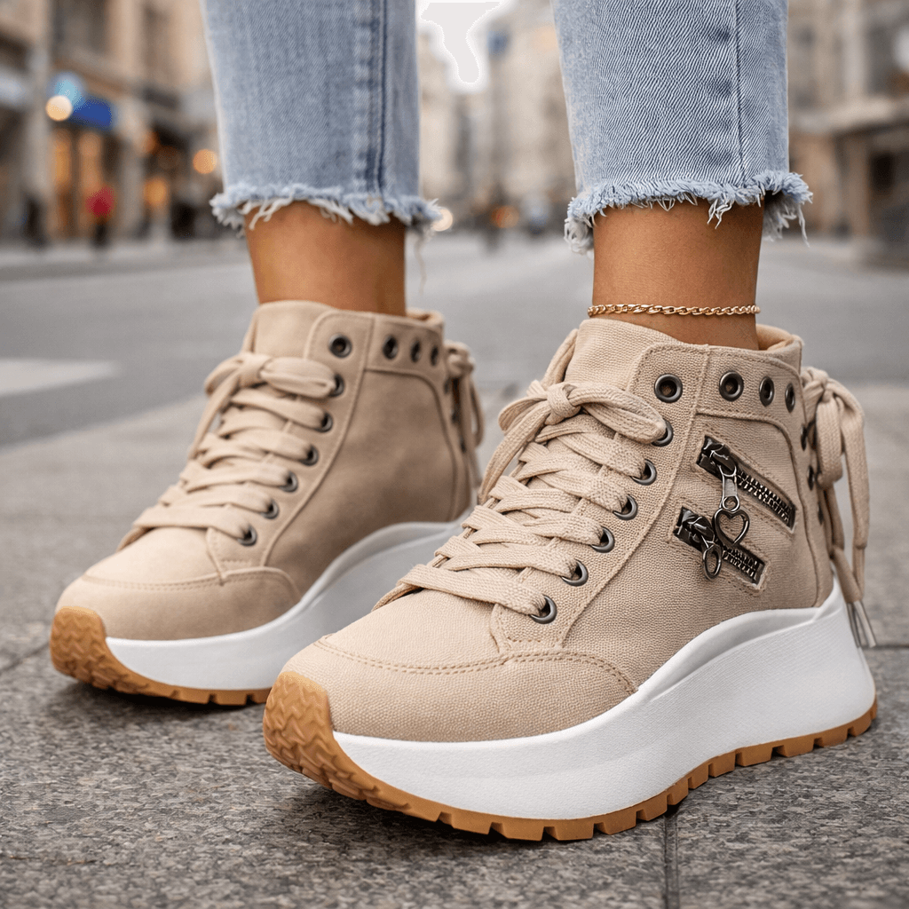 Chunky Street Sneaker Damen mit Herz-Reißverschluss