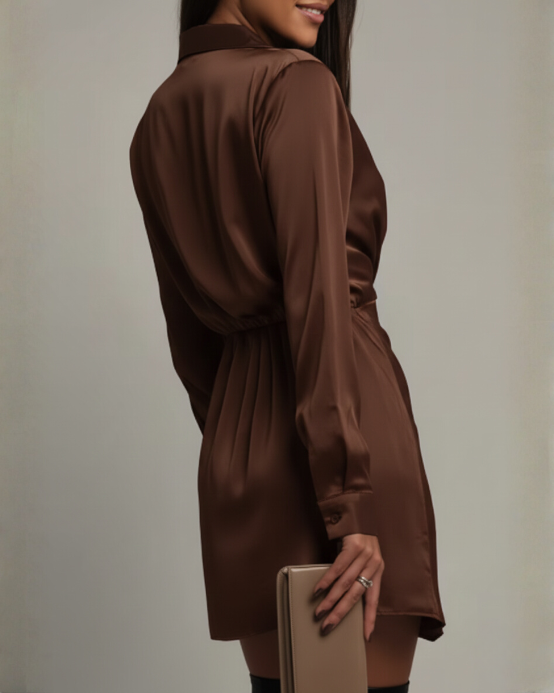 Damen Langarm Wickel Mini-Kleid