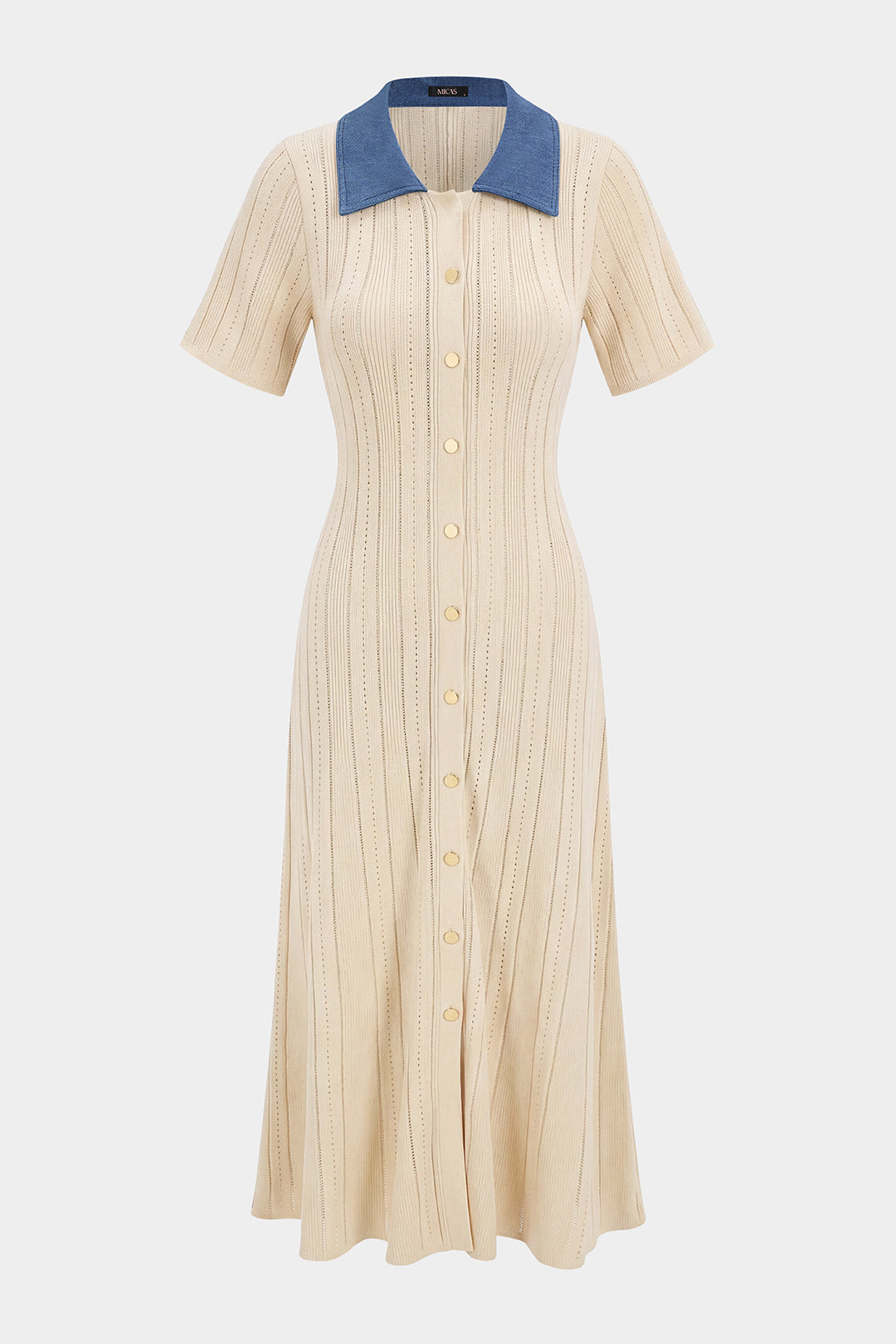 Damen figurbetontes Maxikleid mit Knopfleiste und Umlegekragen