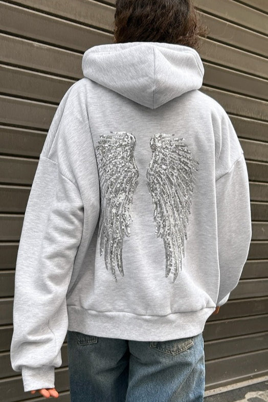 Damen Hoodie mit Pailletten und langen Ärmeln