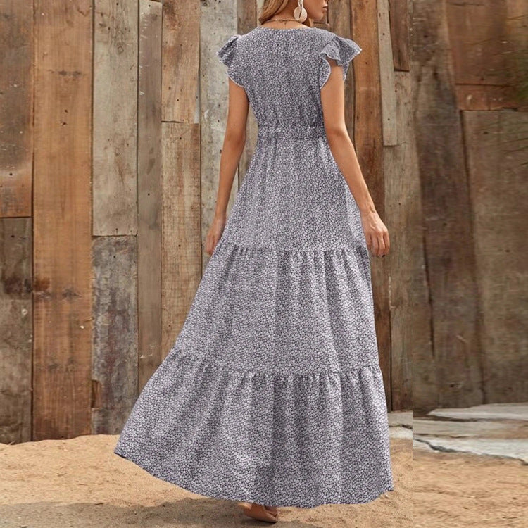 Damen Maxikleid mit Blumenprint und V-Ausschnitt