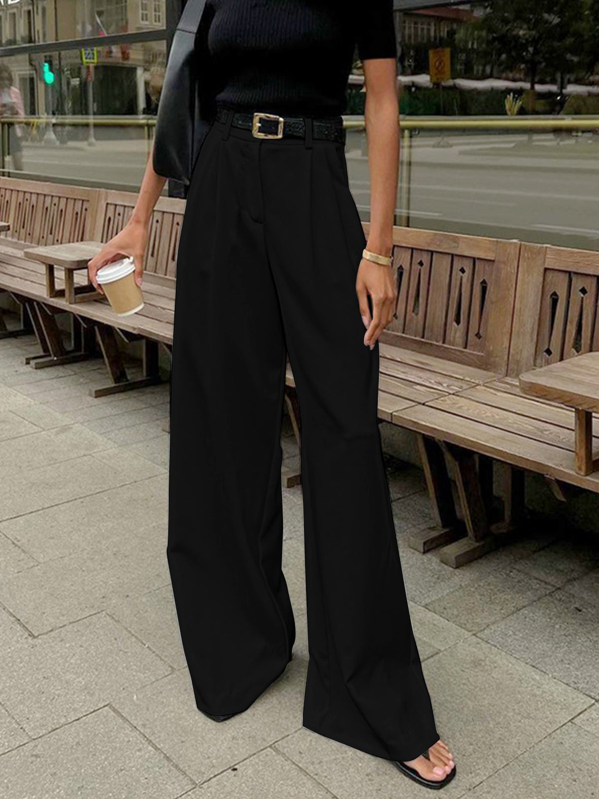 Damen Weitbein-Hose aus Polyester im Regular Fit