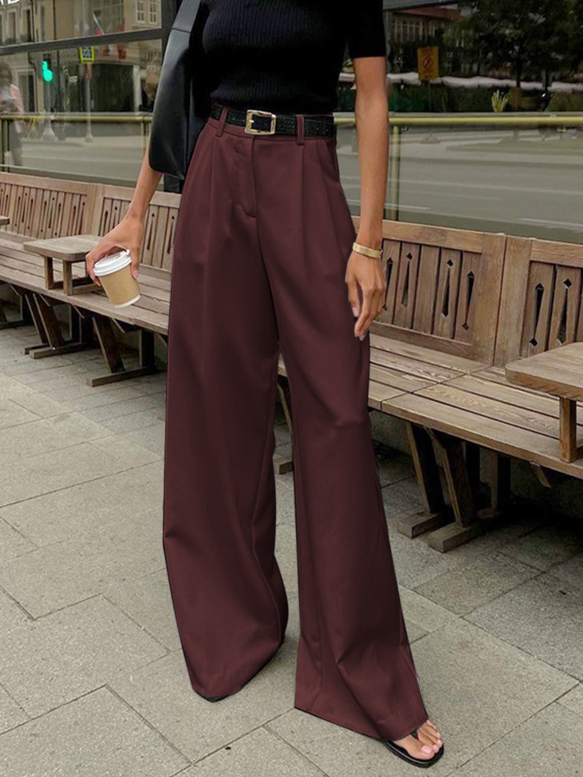 Damen Weitbein-Hose aus Polyester im Regular Fit