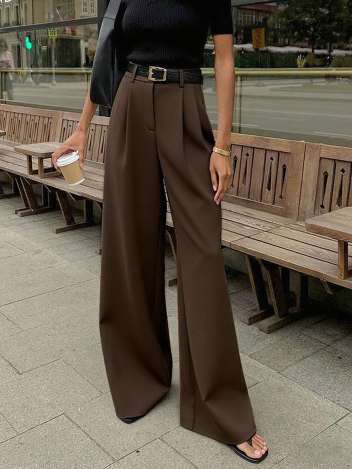 Damen Weitbein-Hose aus Polyester im Regular Fit
