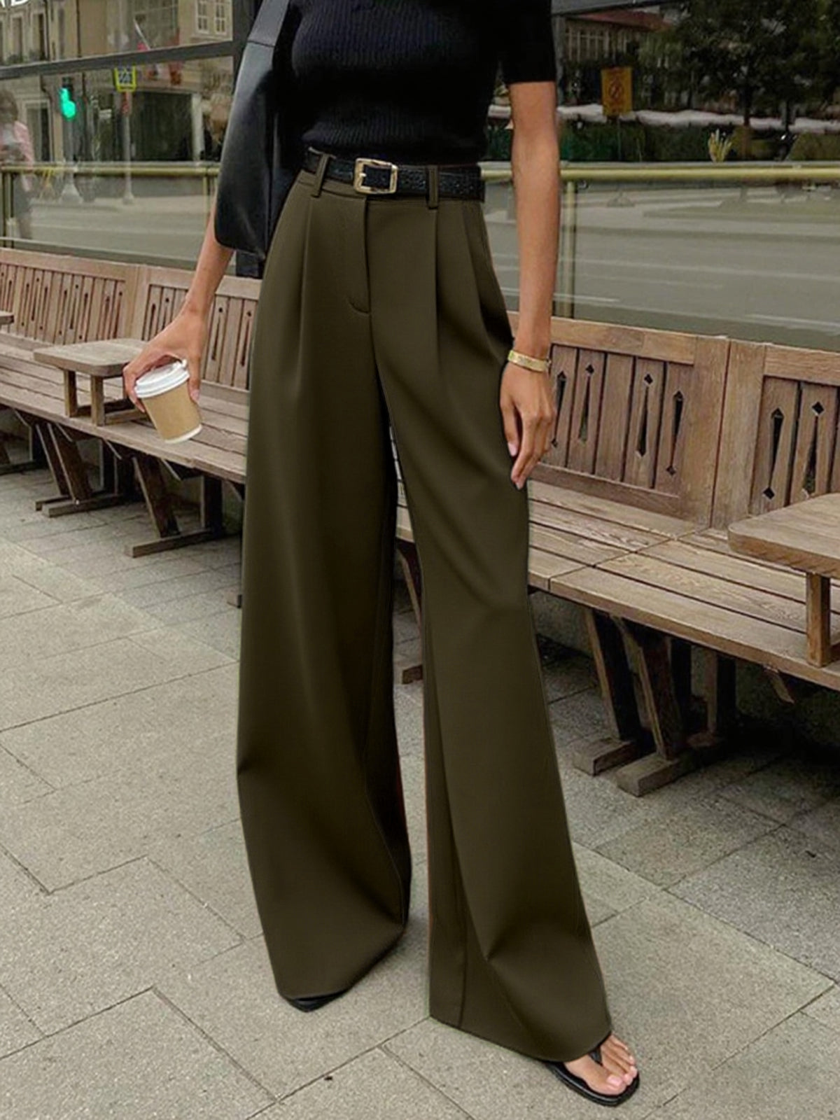 Damen Weitbein-Hose aus Polyester im Regular Fit