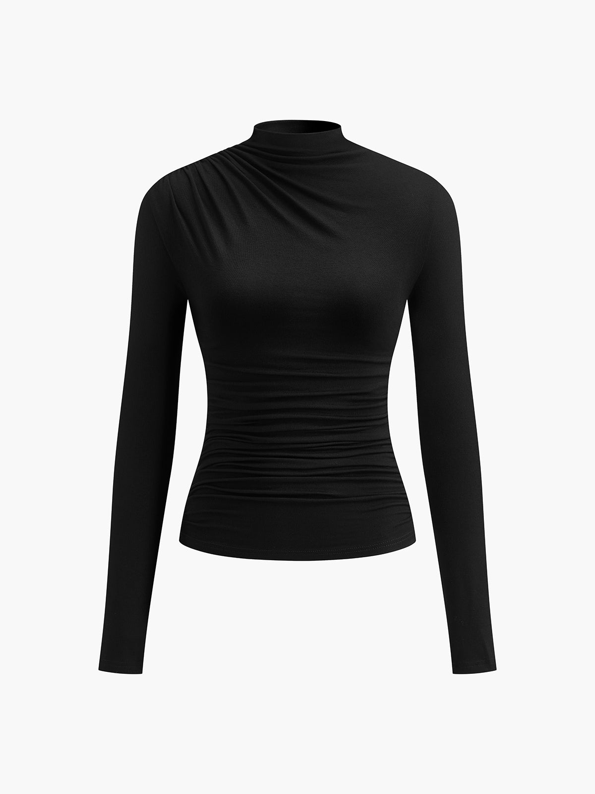 Damen Langarmshirt Raffung Rollkragen