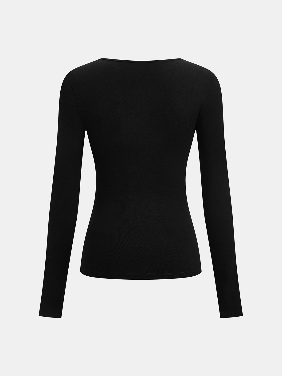Damen schwarzes geripptes Langarm-Shirt mit asymmetrischem Ausschnitt