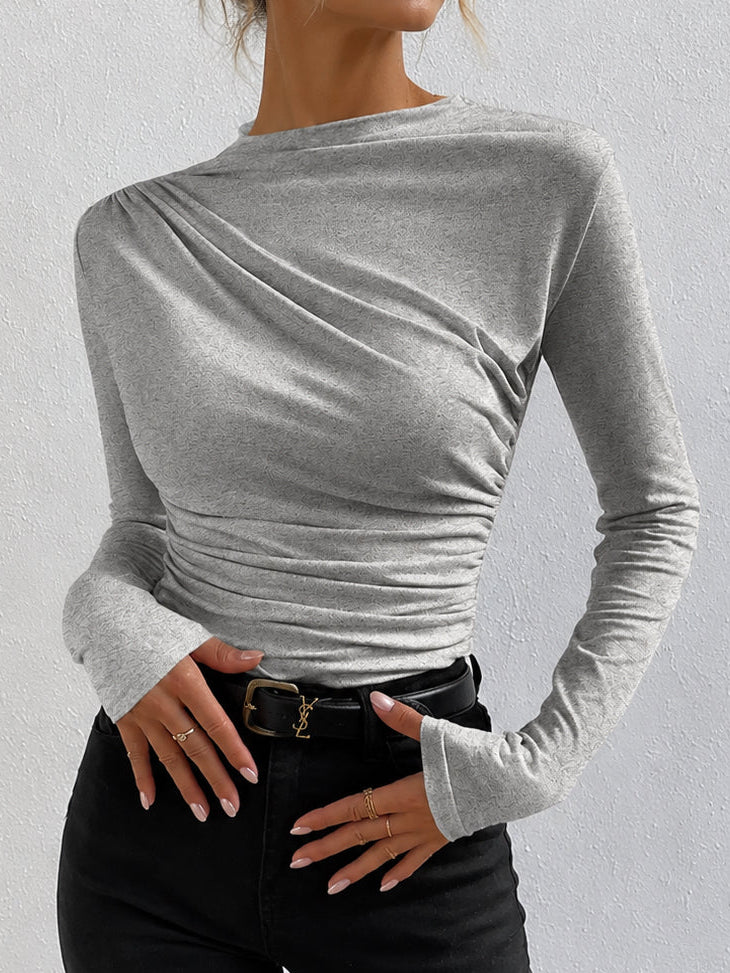 Damen Langarm-Shirt mit Raffung und Stehkragen