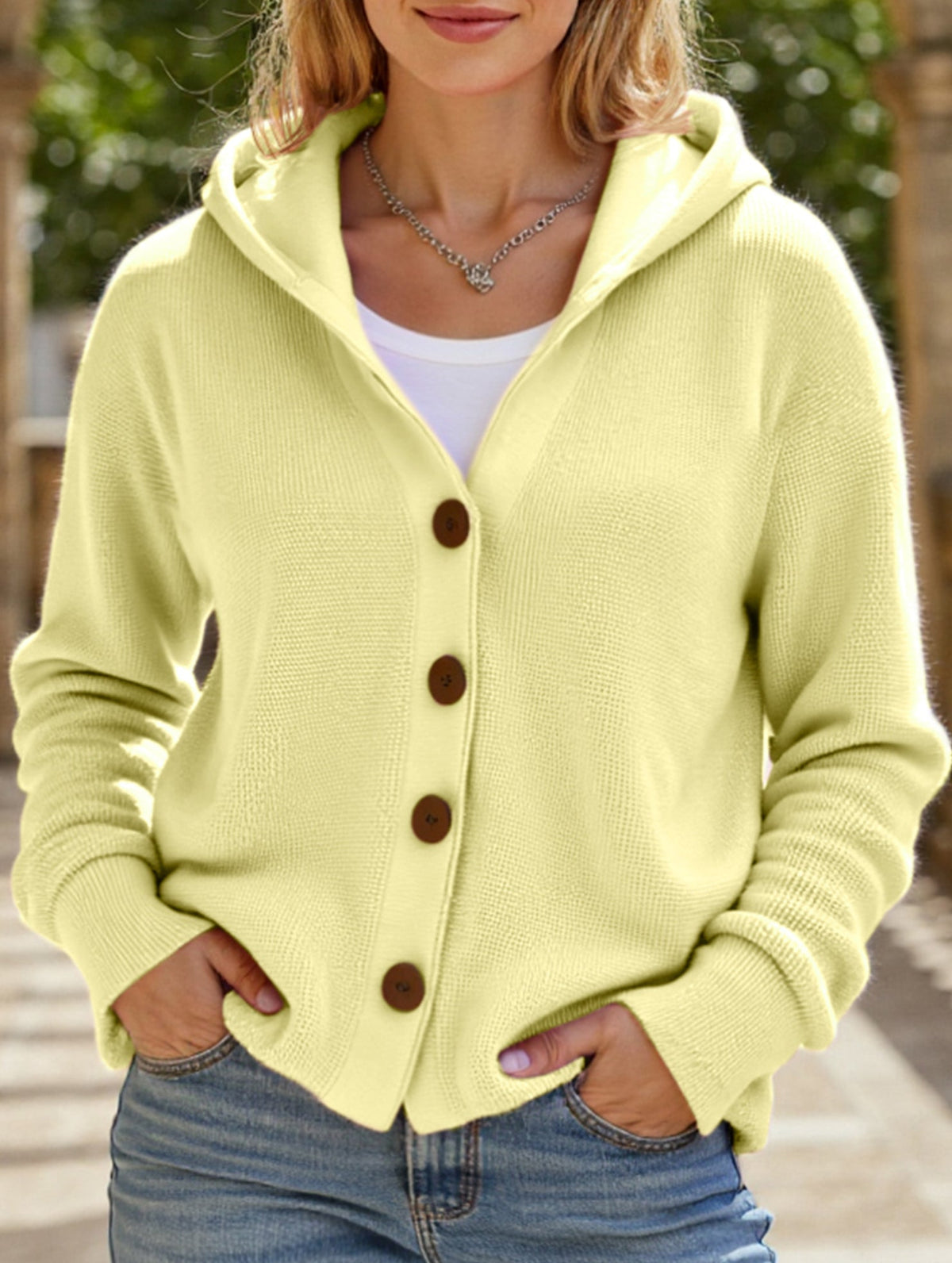 Damen Kapuzenpullover mit Knopfleiste
