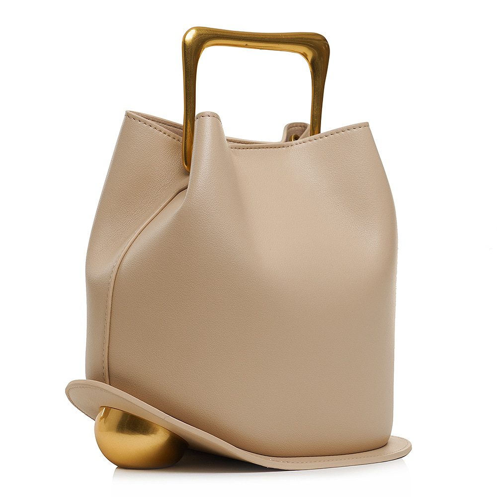 Damen Lederhandtasche mit Magnetverschluss beige