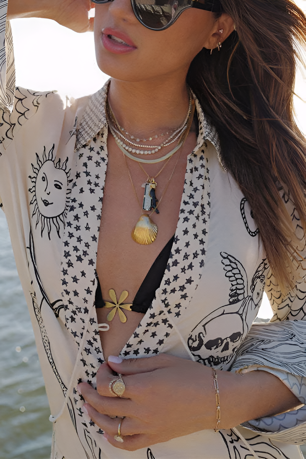 Damen Zweiteiler-Set mit Shorts und Meer-Print