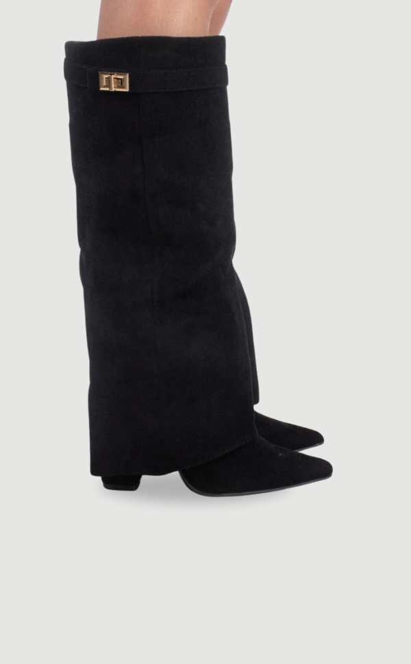 Damen Wildlederstiefel mit Goldverschluss