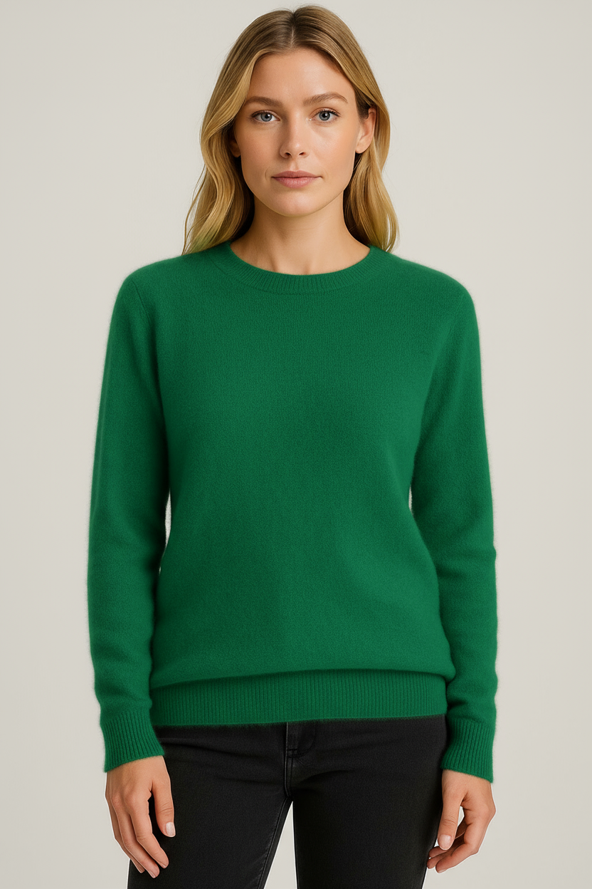Damen Strickpullover mit Rundhalsausschnitt und Rippbündchen