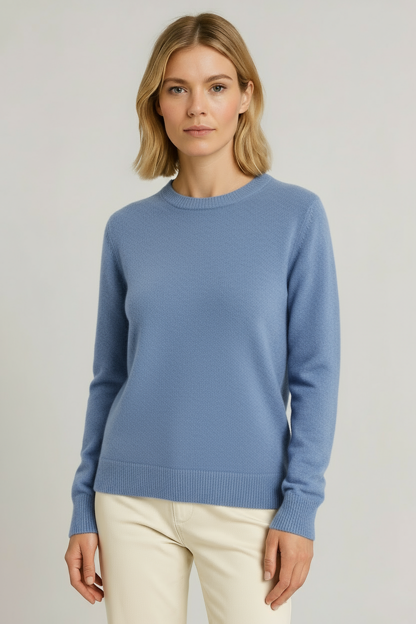 Damen Strickpullover mit Rundhalsausschnitt und Rippbündchen
