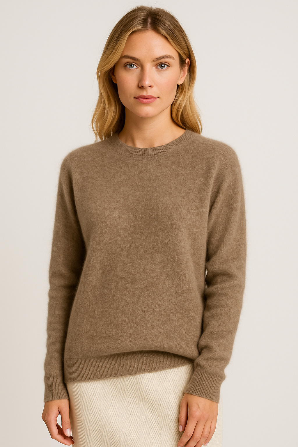Damen Strickpullover mit Rundhalsausschnitt und Rippbündchen