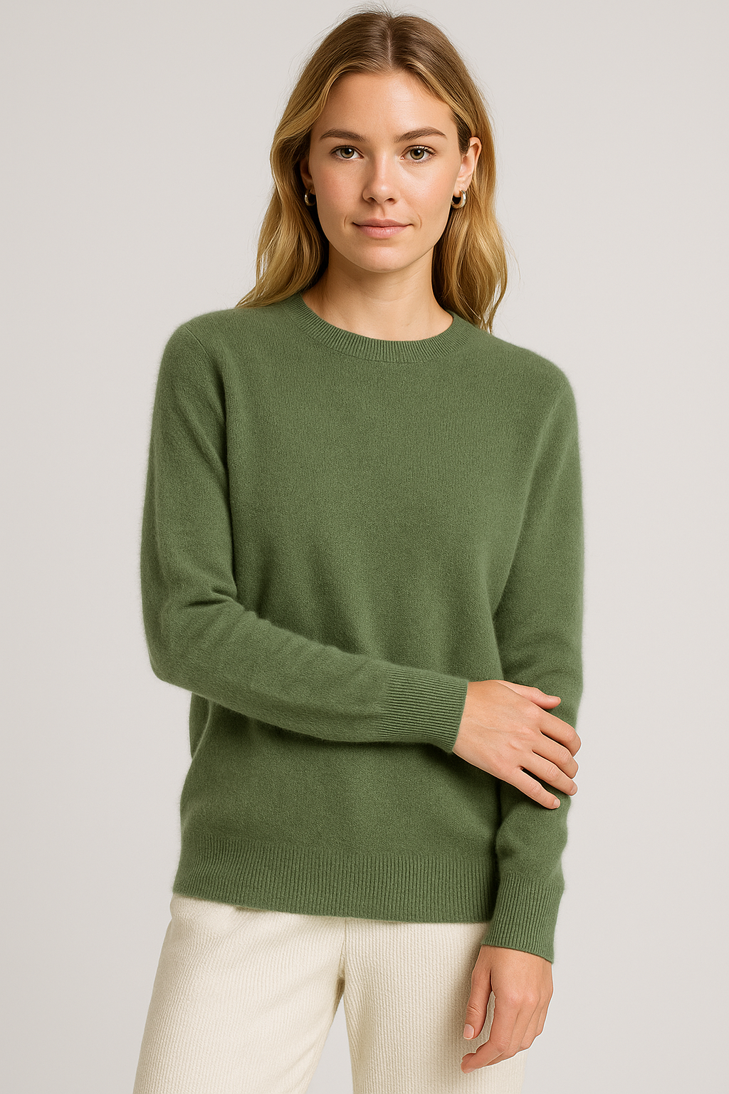 Damen Strickpullover mit Rundhalsausschnitt und Rippbündchen