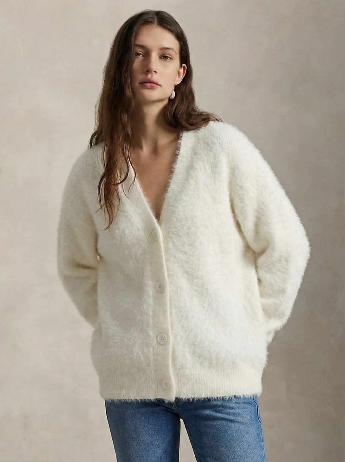 Damen warme Oversized-Strickjacke aus Kunstkaschmir