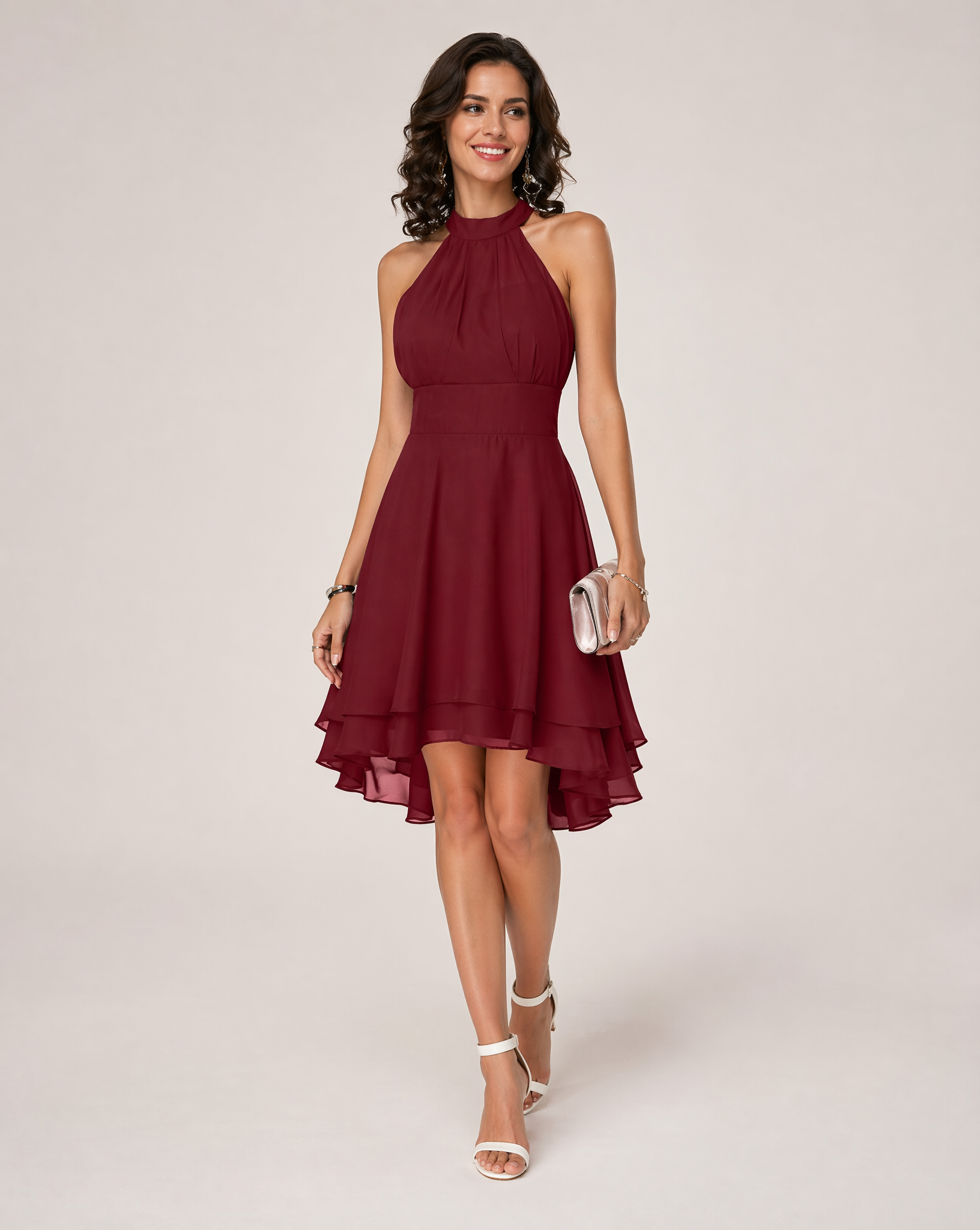Damen Cocktailkleid midi mit Halterneck