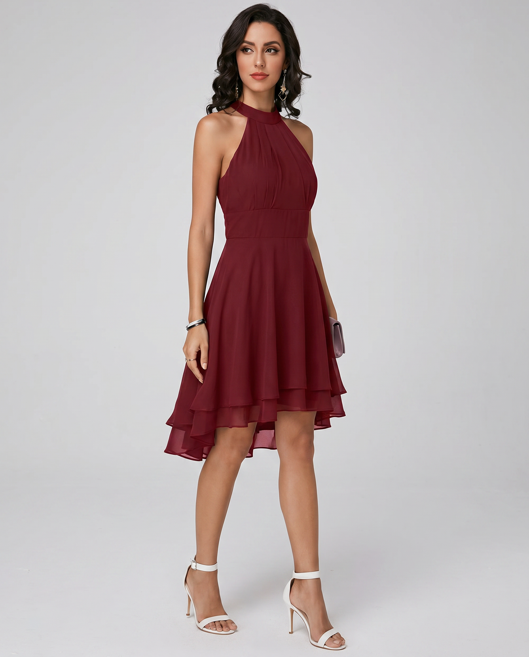 Damen Cocktailkleid midi mit Halterneck