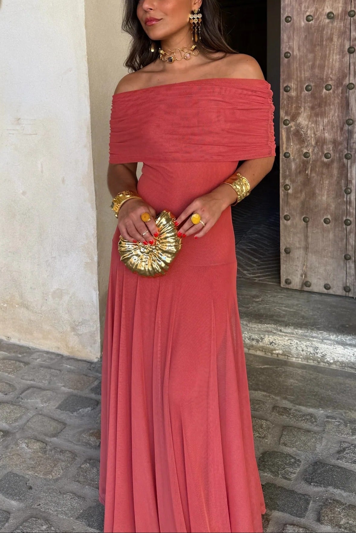 Damen One-Shoulder Maxikleid aus Mesh