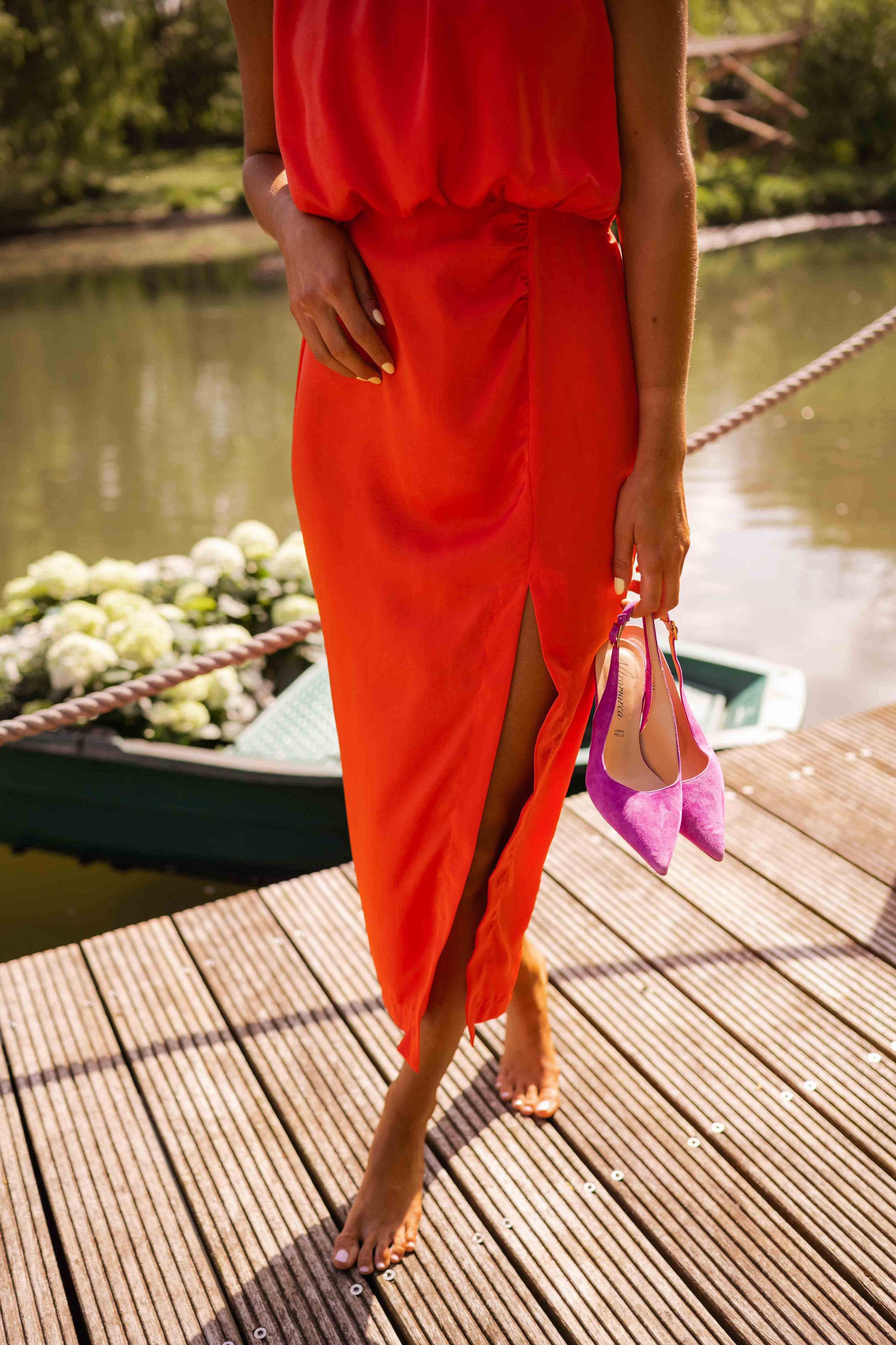 Damen Midikleid Stehkragen Ärmellos Beinschlitz