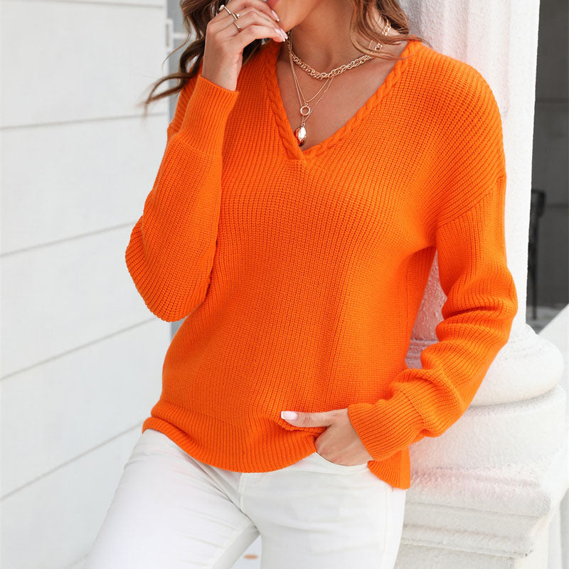 Damen Strickpullover mit V-Ausschnitt in lockerer Passform