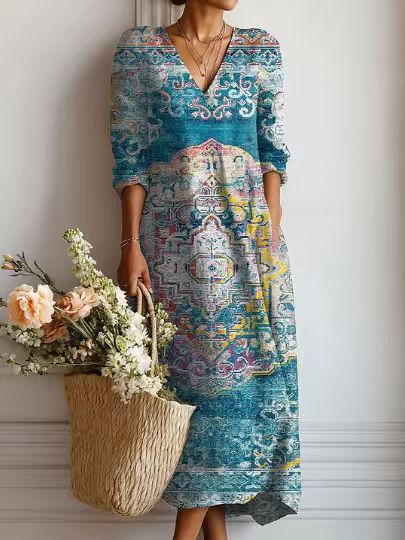 Damen Midikleid aus Leinen mit Taschen