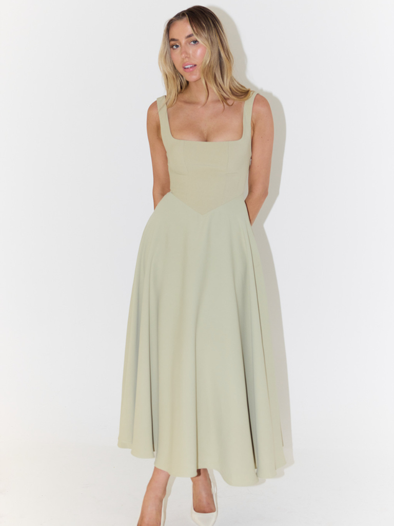 Damen Midikleid mit eckigem Ausschnitt