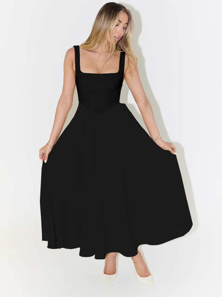 Damen Midikleid mit eckigem Ausschnitt