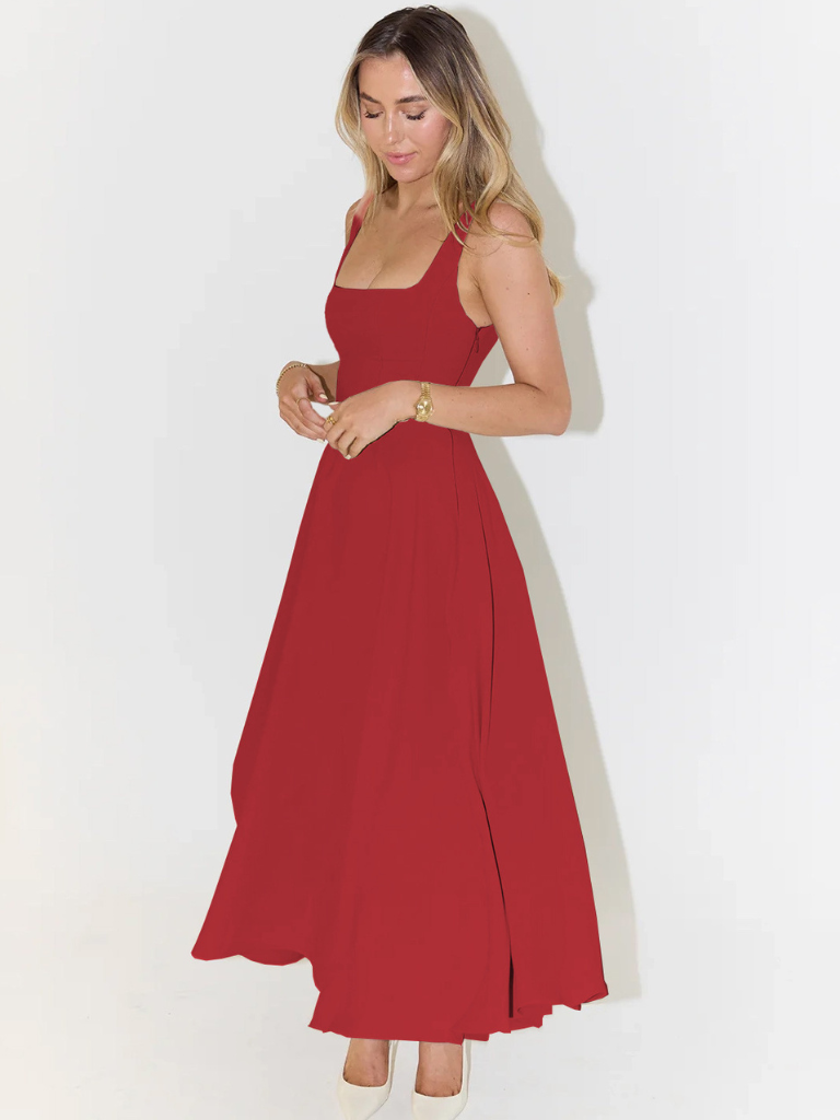 Damen Midikleid mit eckigem Ausschnitt