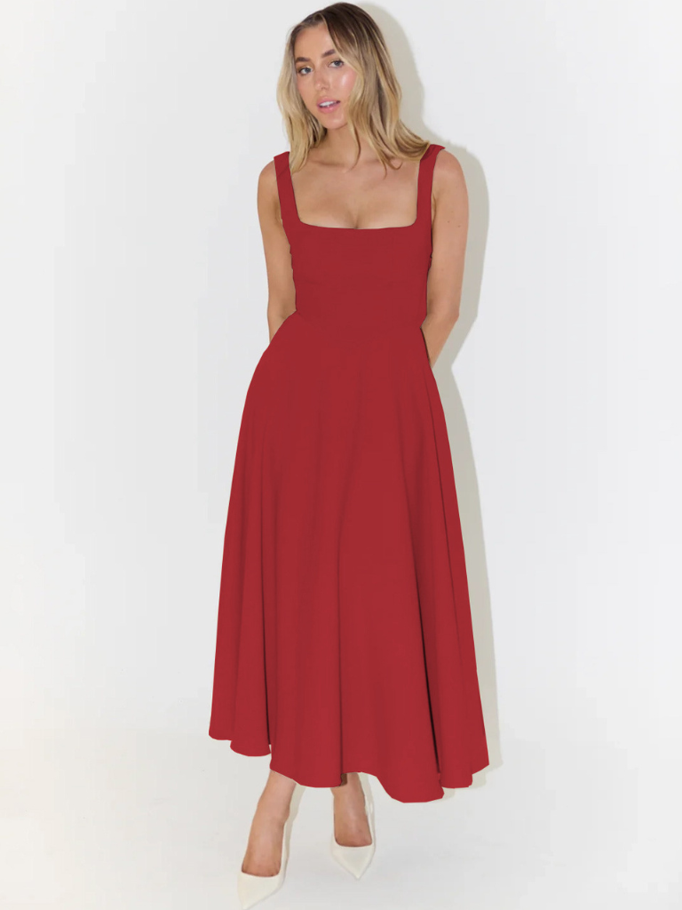 Damen Midikleid mit eckigem Ausschnitt