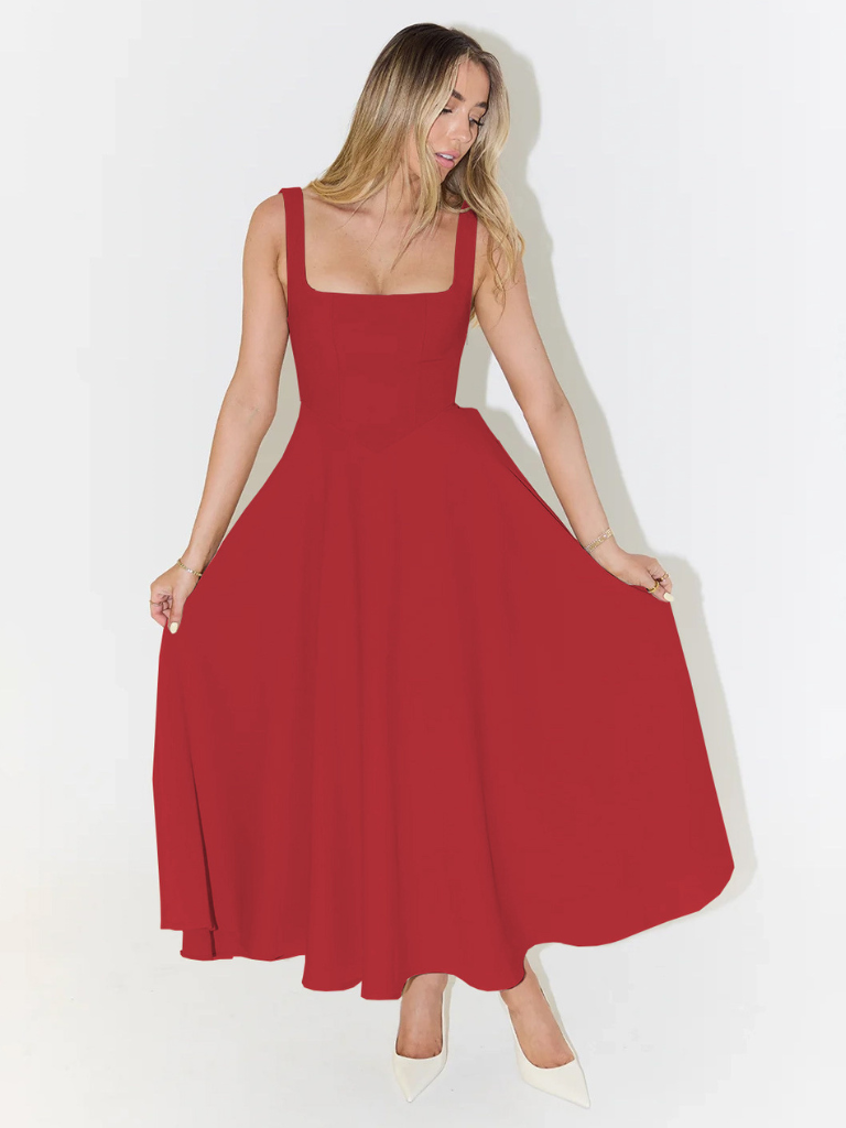 Damen Midikleid mit eckigem Ausschnitt