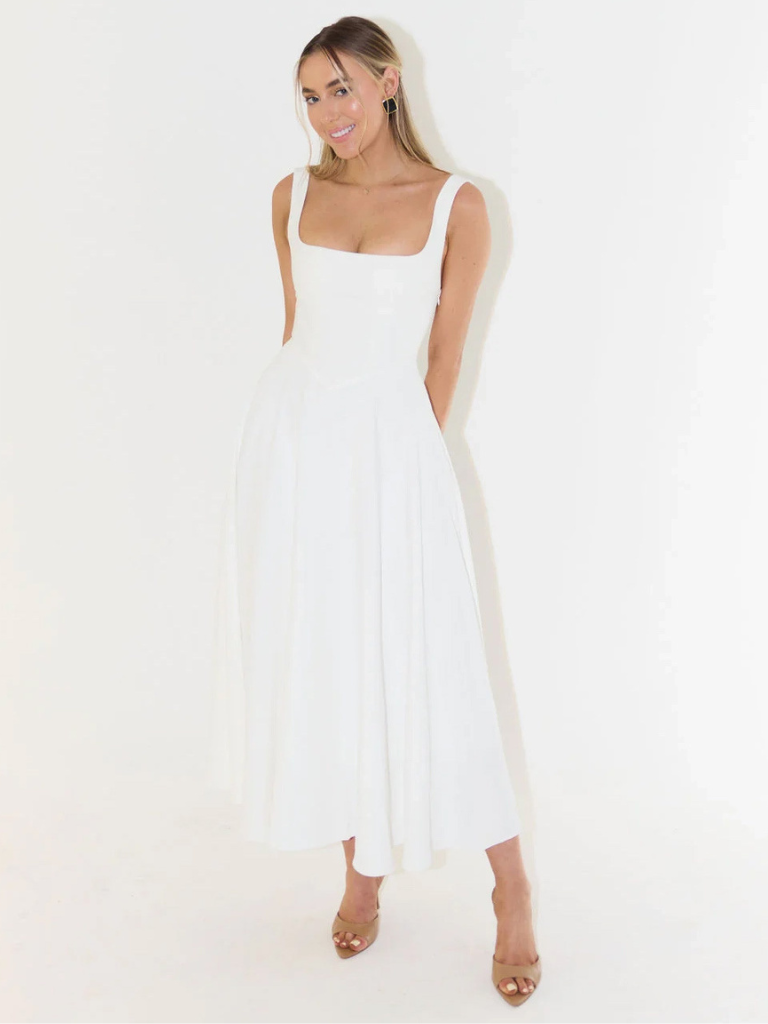 Damen Midikleid mit eckigem Ausschnitt