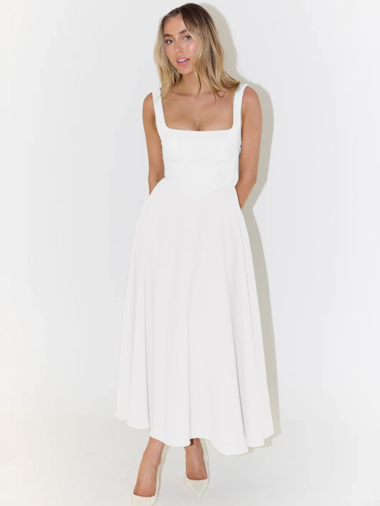 Damen Midikleid mit eckigem Ausschnitt