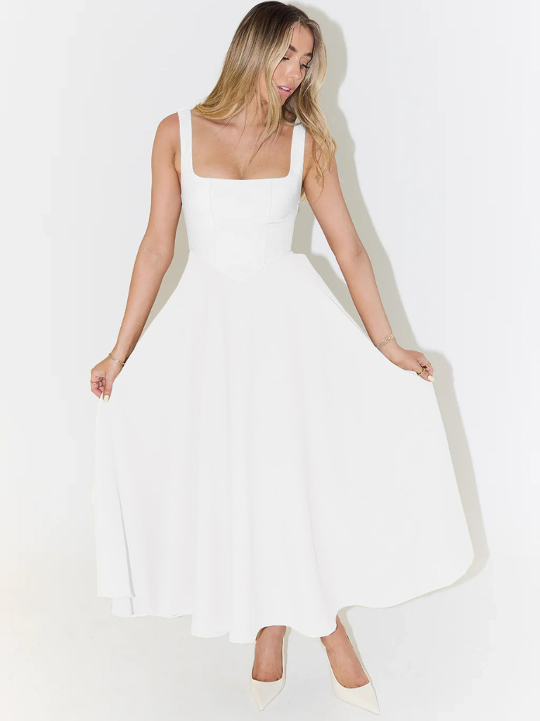 Damen Midikleid mit eckigem Ausschnitt