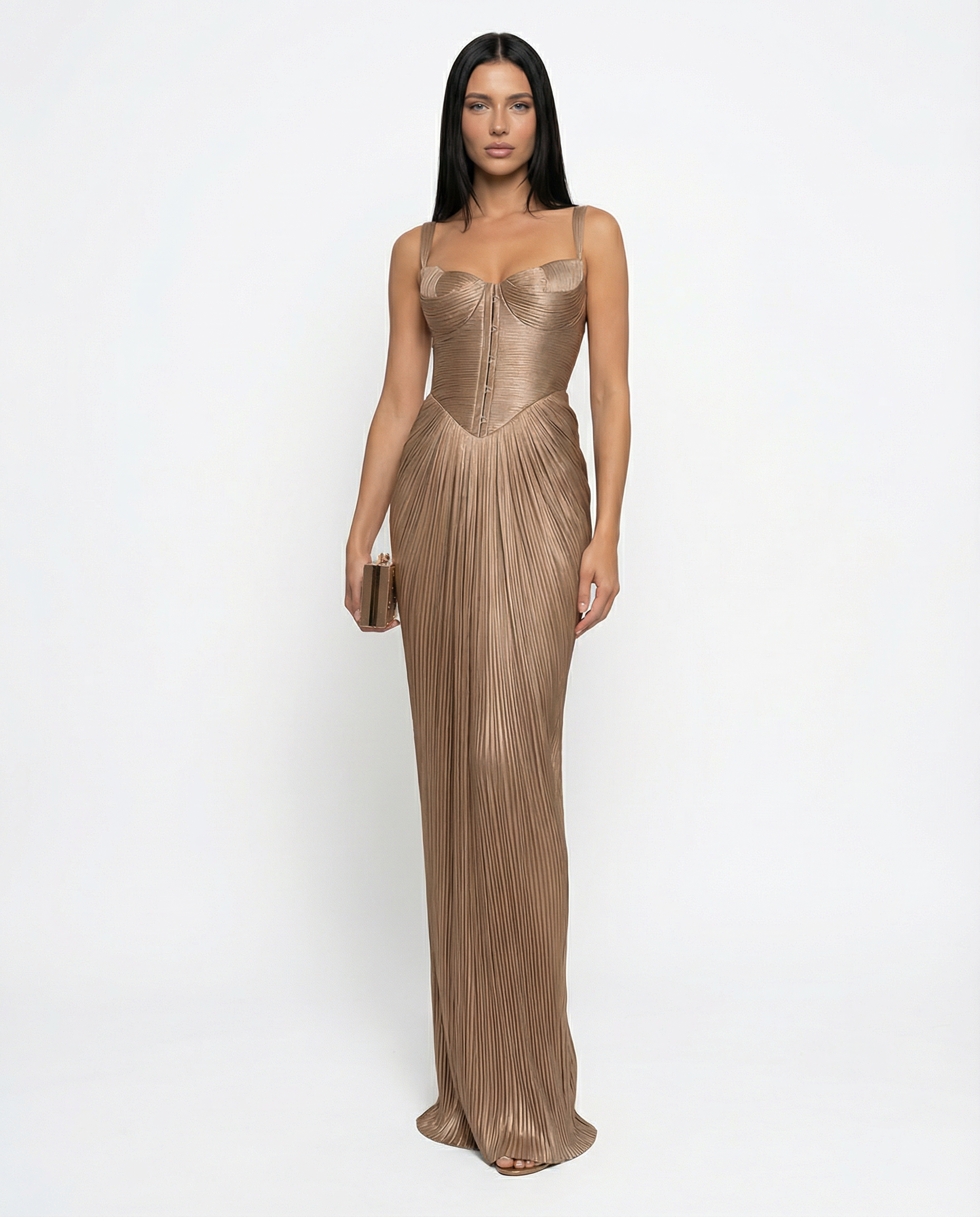 Damen Korsett Maxi-Kleid Gold