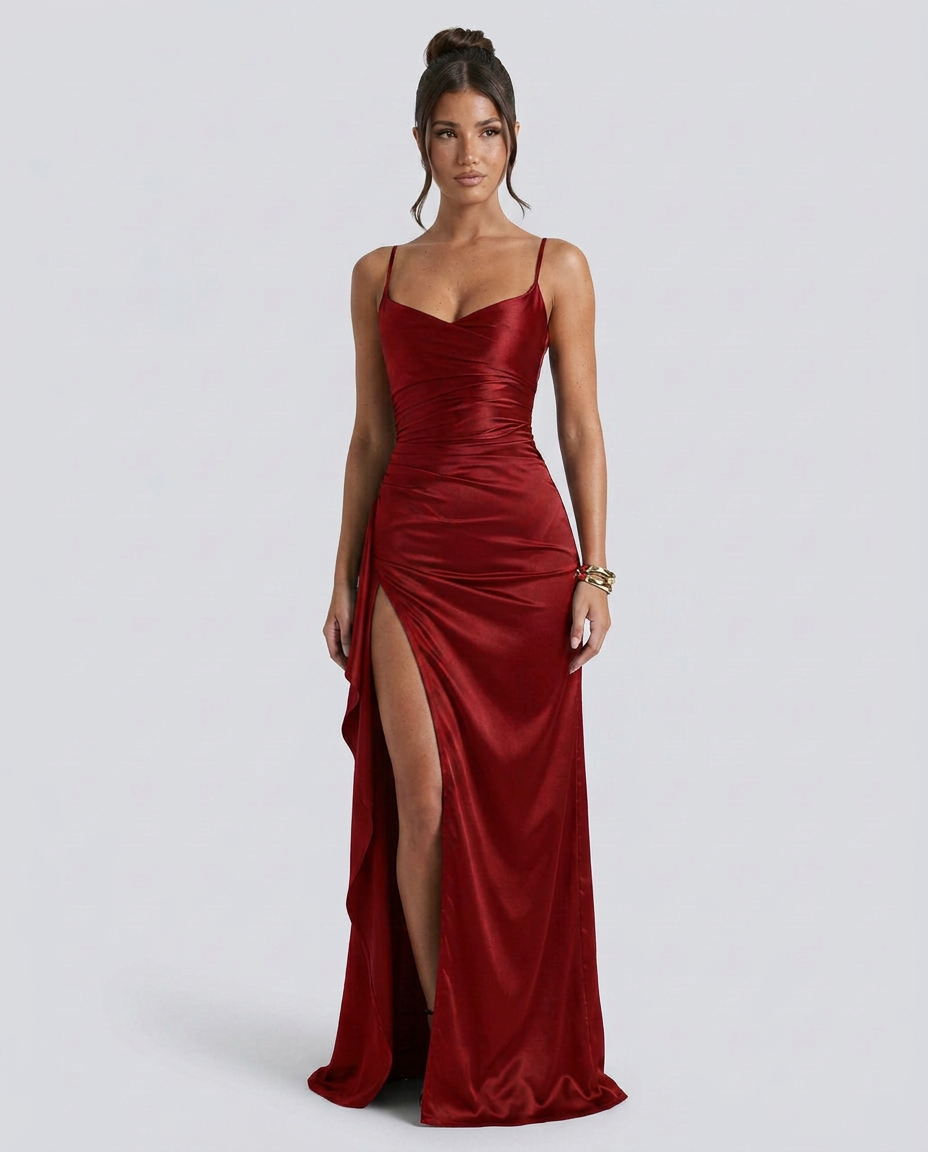 Damen Satin Cowlneck Maxikleid mit Schnürung