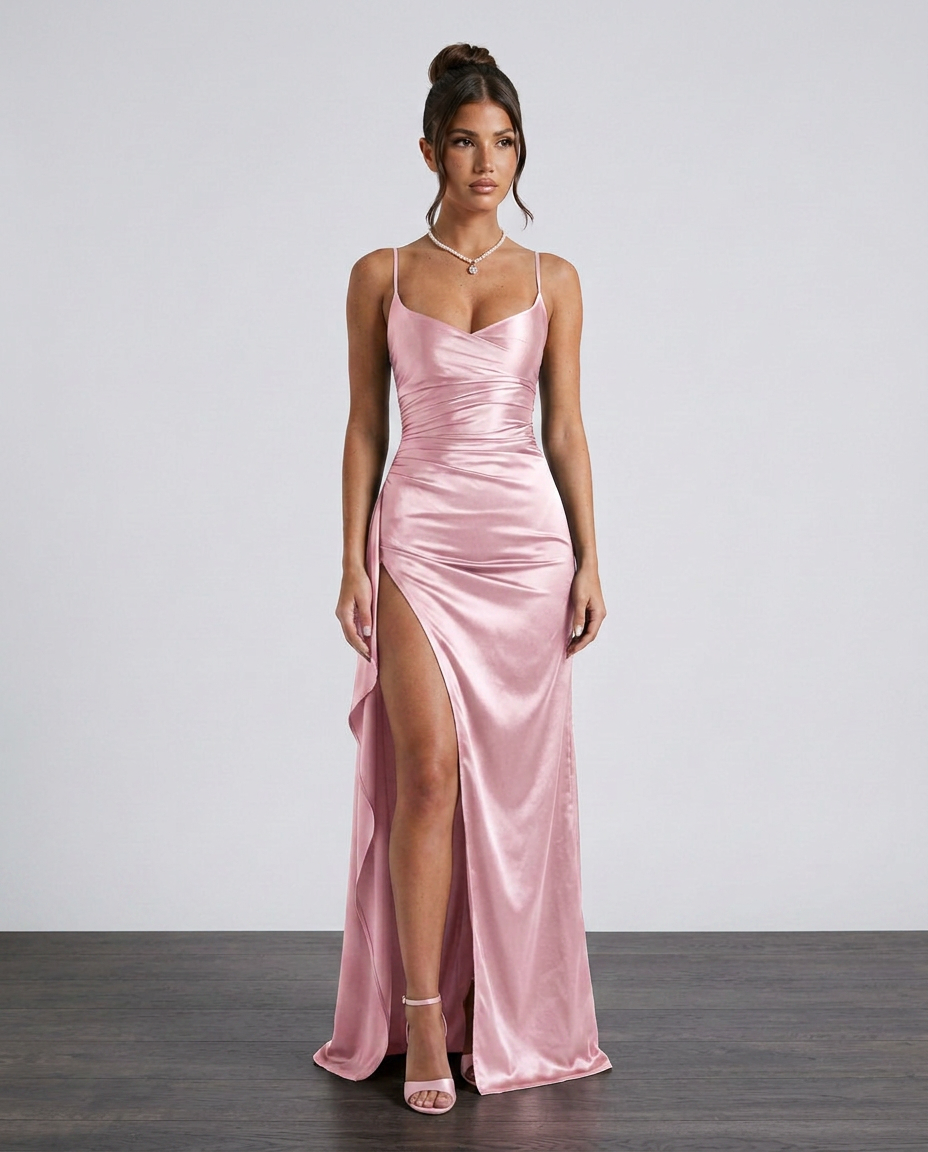 Damen Satin Cowlneck Maxikleid mit Schnürung