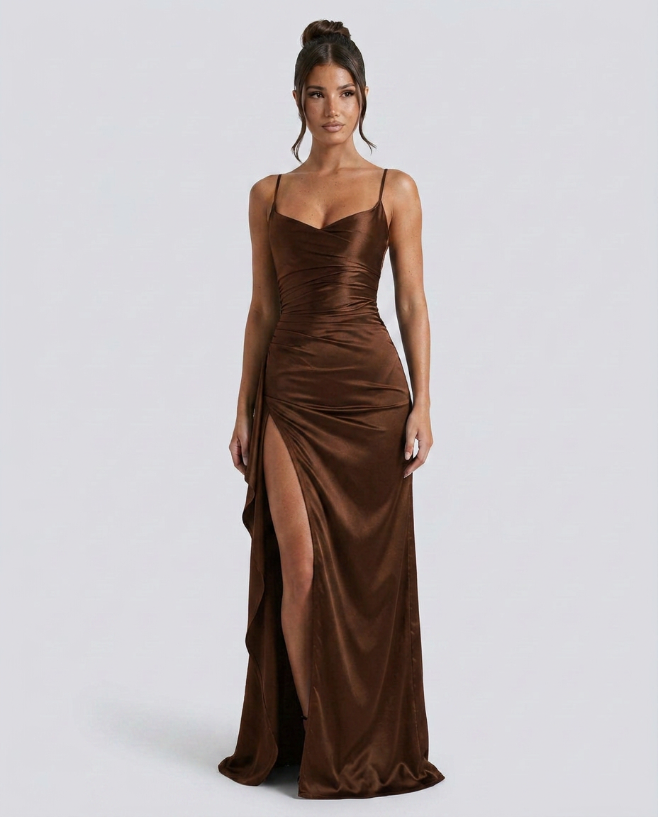 Damen Satin Cowlneck Maxikleid mit Schnürung