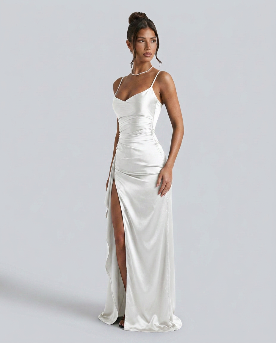 Damen Satin Cowlneck Maxikleid mit Schnürung