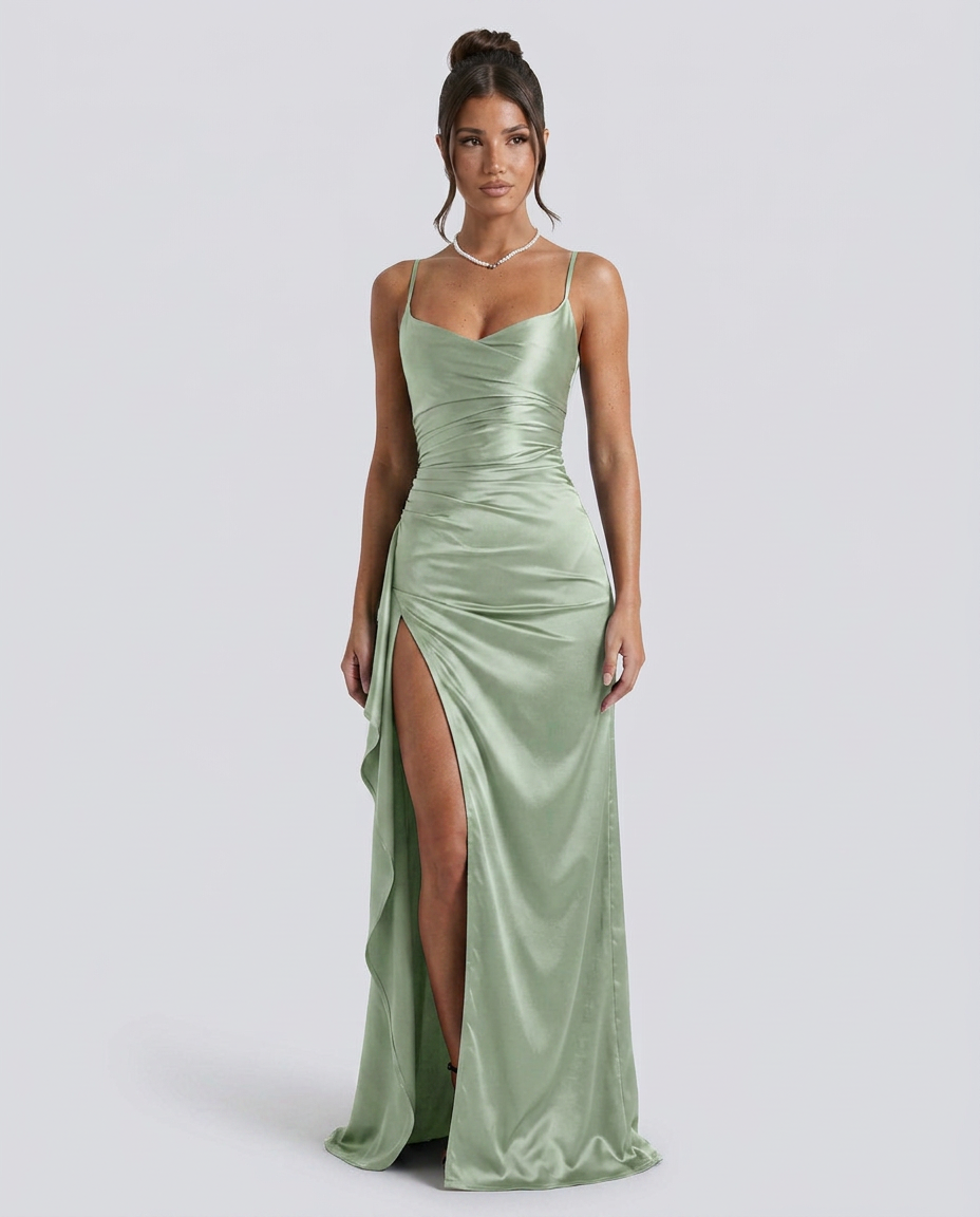 Damen Satin Cowlneck Maxikleid mit Schnürung