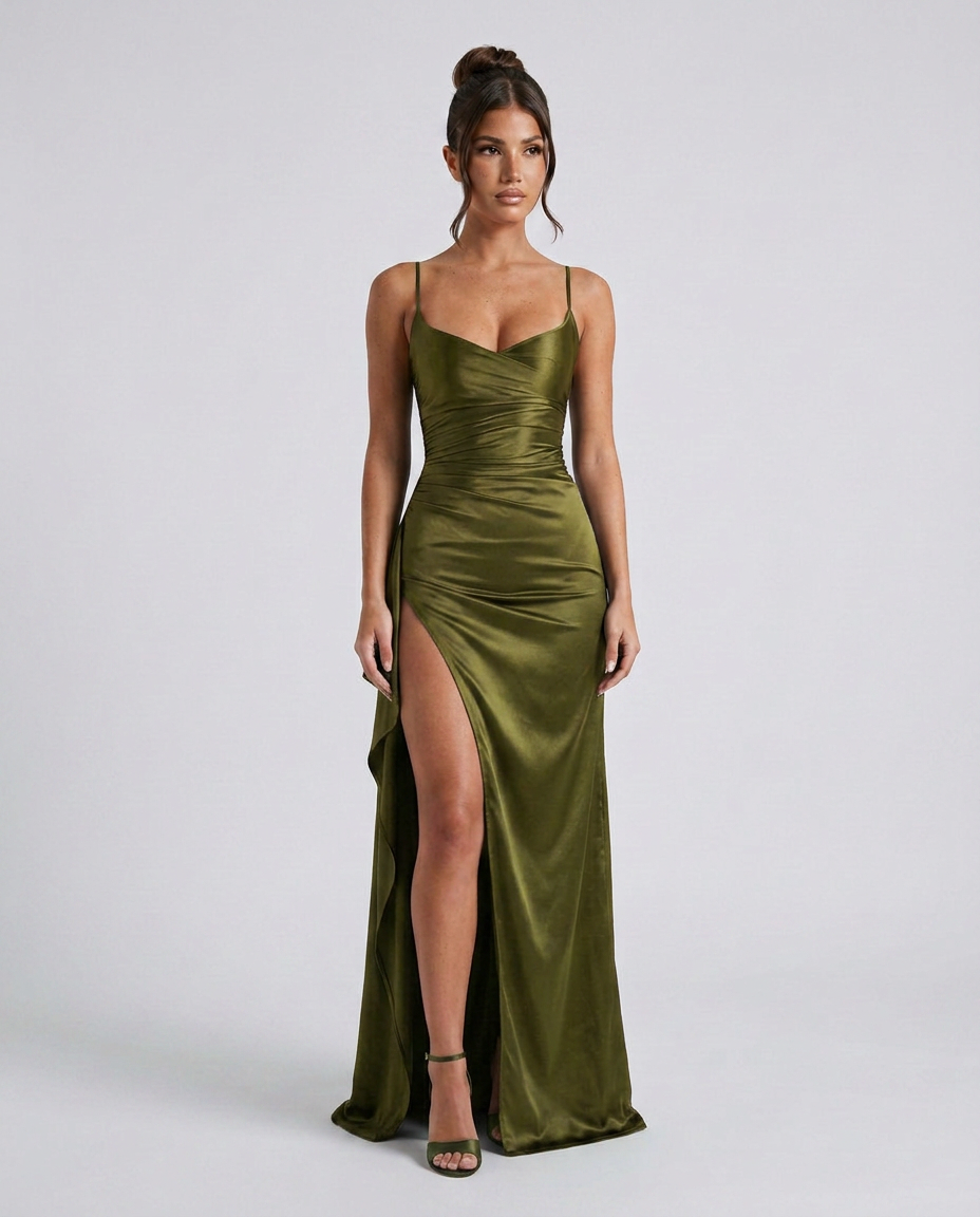 Damen Satin Cowlneck Maxikleid mit Schnürung