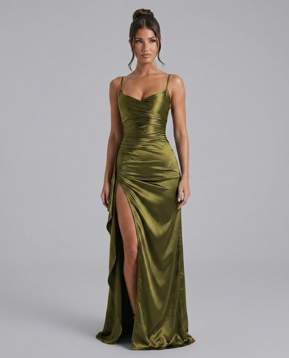 Damen Satin Cowlneck Maxikleid mit Schnürung