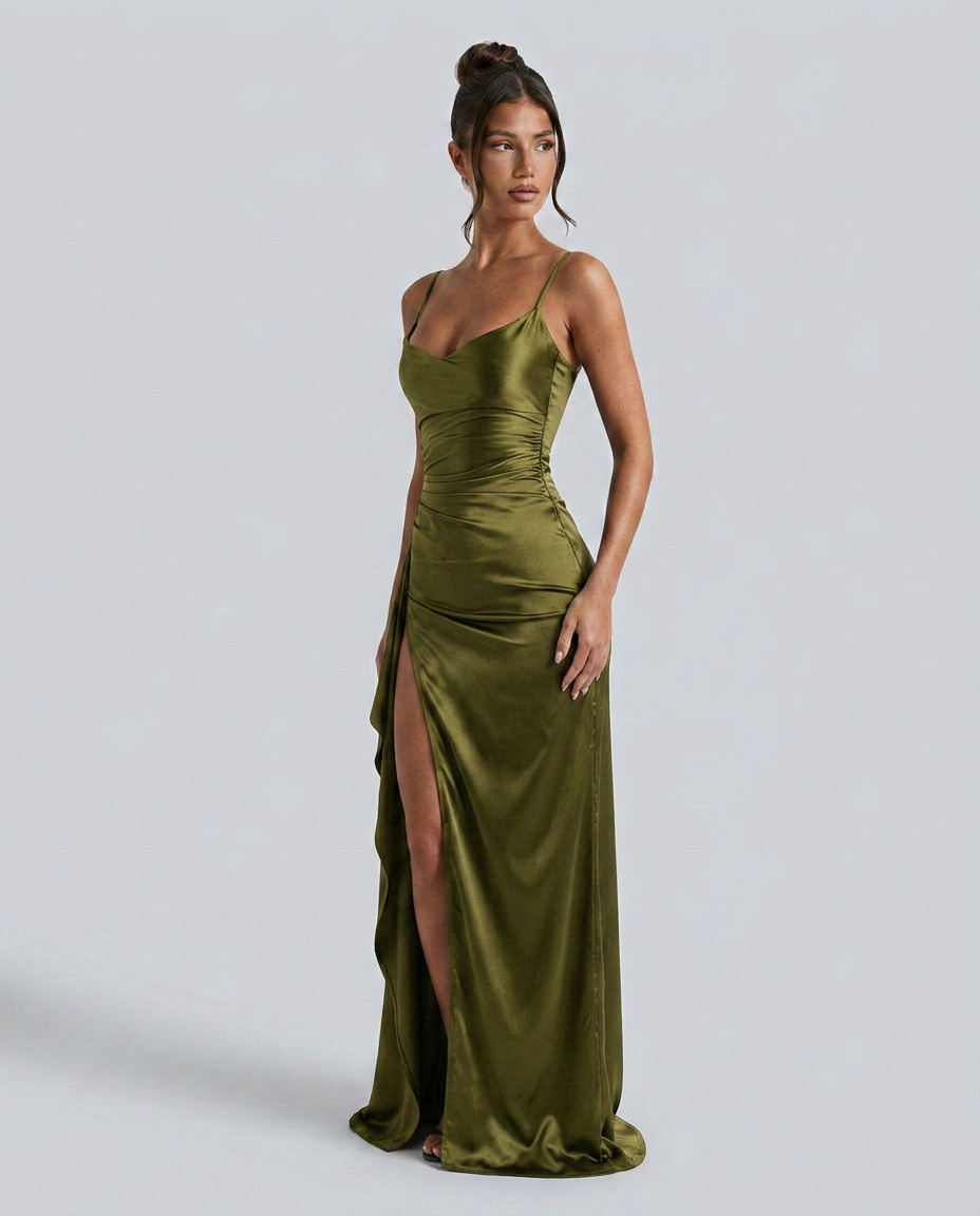 Damen Satin Cowlneck Maxikleid mit Schnürung