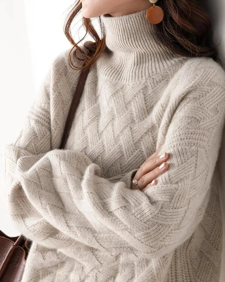 Damen Rollkragenpullover aus Wolle in lockerer Passform