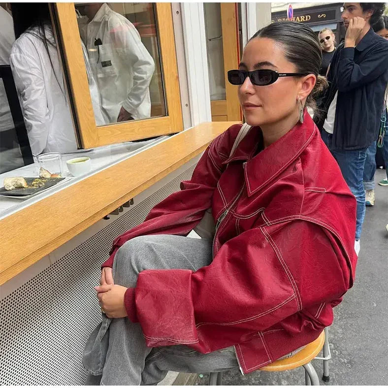 Damen Oversized Bomberjacke in Bordeaux