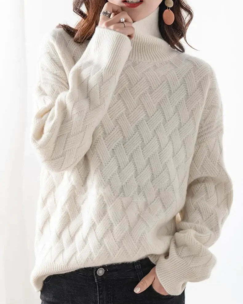 Damen Rollkragenpullover aus Wolle in lockerer Passform