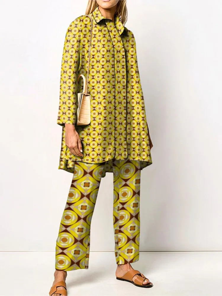 Damen Zweiteiler-Set mit Bluse und Vintage-Print