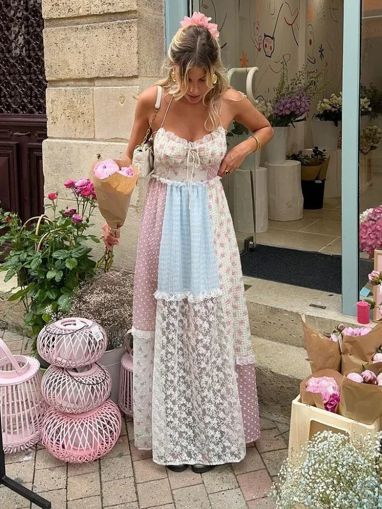 Damen Patchwork Sommerkleid in Cremefarben