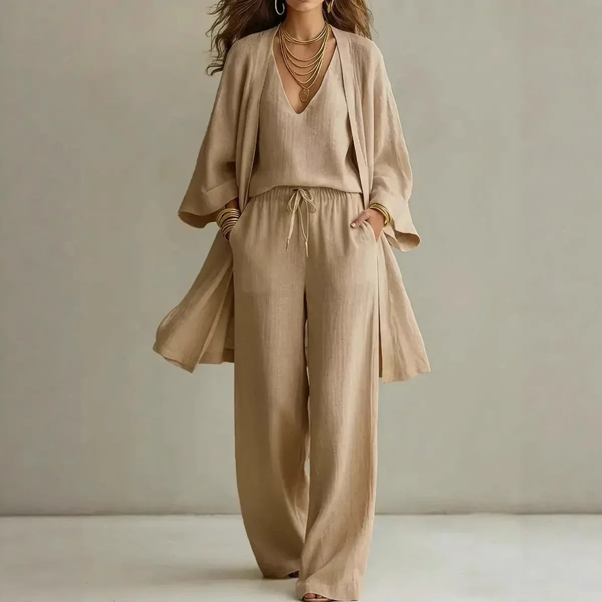 Damen 3-teiliges Set mit Weitbein-Hose